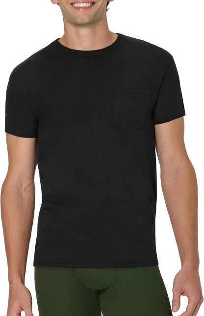HOTHanes Men's Pocket T-Shirt Pack, 6-Pack, Cool & Breathable Cotton Tees, Stay-Tucked Undershirts for Men