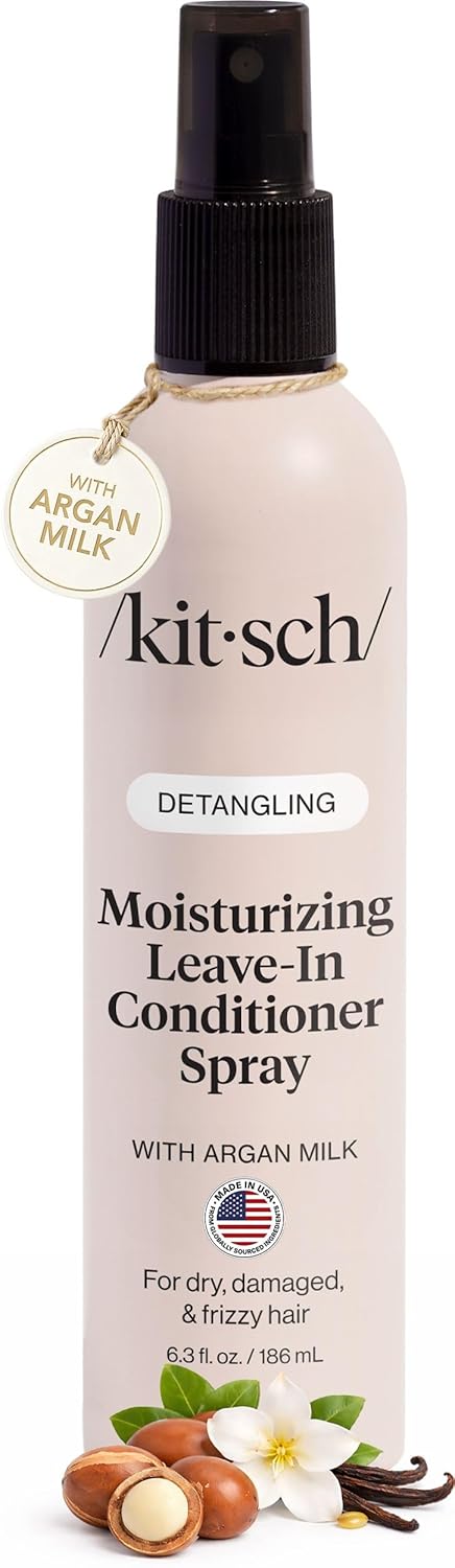 HOTKitsch Argan Milk Leave In Conditioner Spray – Hair Detangler Spray for Curly, Wavy, Fine, Dry & Damaged Hair - Silicone-Free - 6.3oz