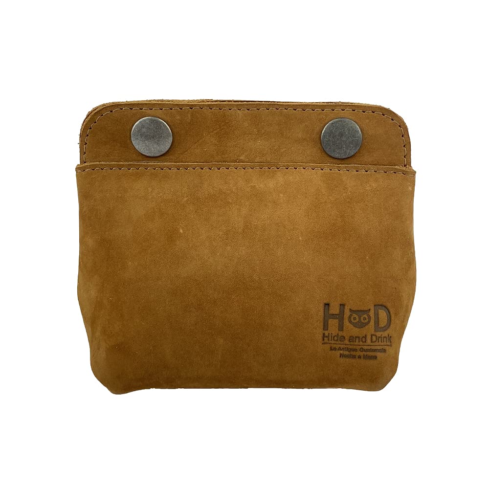 HOTHide & Drink, Leather Double Snap Pouch, Coin Purse, Cash & Card Holder, Cable Organizer, Makeup, Handmade Includes 101 Year Warranty (Single Malt Mahogany)