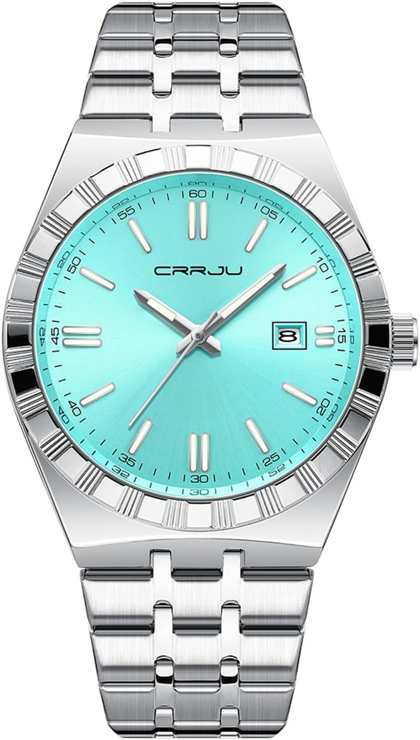 HOTCRRJU Watches for Men,Fashion Luxury Luminous Analog Quartz Wristwatches,Business Man Calendar Watches Silver