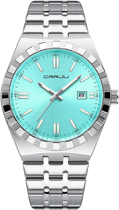 HOTCRRJU Watches for Men,Fashion Luxury Luminous Analog Quartz Wristwatches,Business Man Calendar Watches Silver