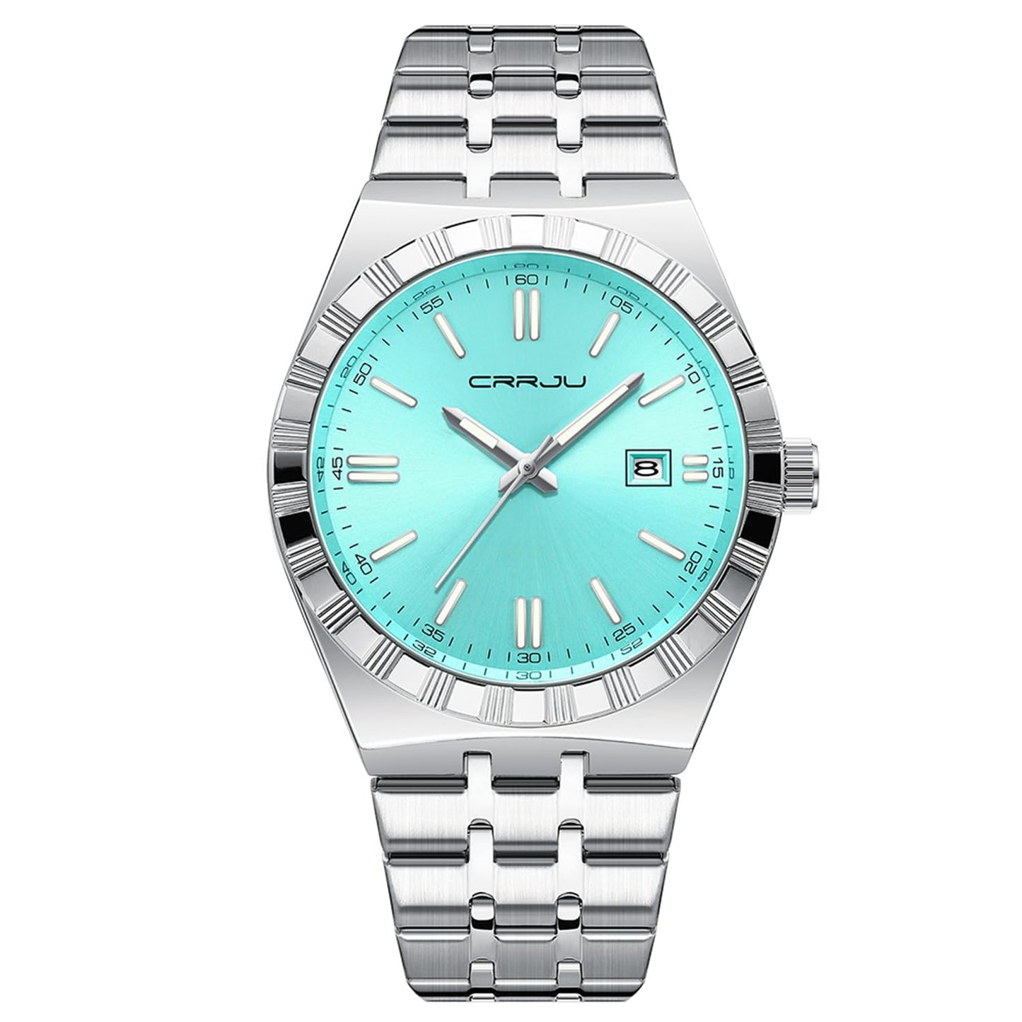 HOTCRRJU Watches for Men,Fashion Luxury Luminous Analog Quartz Wristwatches,Business Man Calendar Watches Silver
