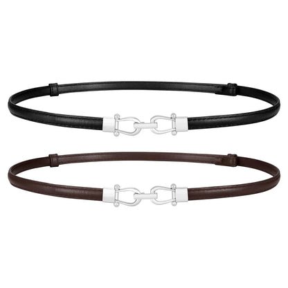 HOTWERFORU Women Classic Leather Belt With Square Gold Silver Buckle For Jeans Pants