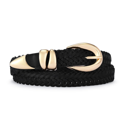 HOTRISANTRY Leather Belt for Women Stylish Design with Gold Buckle Ladies Black Belt Perfect for Jeans Dresses