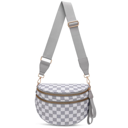 HOTPure Colour Crossbody Bum Bags for Women Spacious Checkered Cross body Bag Nylon Trendy Fanny Pack for Travel