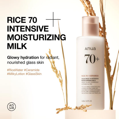 HOTANUA Rice 70 Intensive Moisturizing Milk, Hydrating Face Lotion, Niacinamide, Ceramides, All Skin Types, Sensitive, Skin Moisture Barrier, Lightweight Nourishing, Korean Skincare, 5.07 fl.oz.