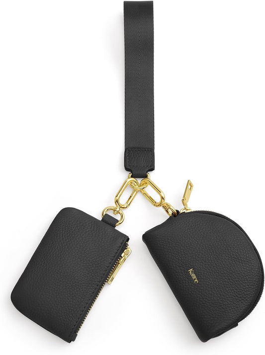 HOTKattee Mini Leather Wristlet Wallets for Women, RFID Blocking Wallet Women, Dual Pouch Keychain Coin Purse Change Pouch
