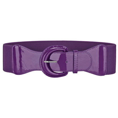 HOTJASGOOD Women Wide Stretch Belt,Vintage Chunky Buckle Elastic Waist Belts Patent Leather Belt 50s Belt for Dress