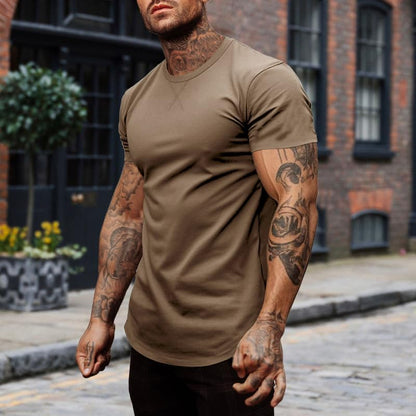 HOTMens 3 Pack Cotton Hipster Longline T Shirts Curved Hem Plain Hip Hop Short Sleeve Tee Fitted Casual Drop Cuts Crewneck