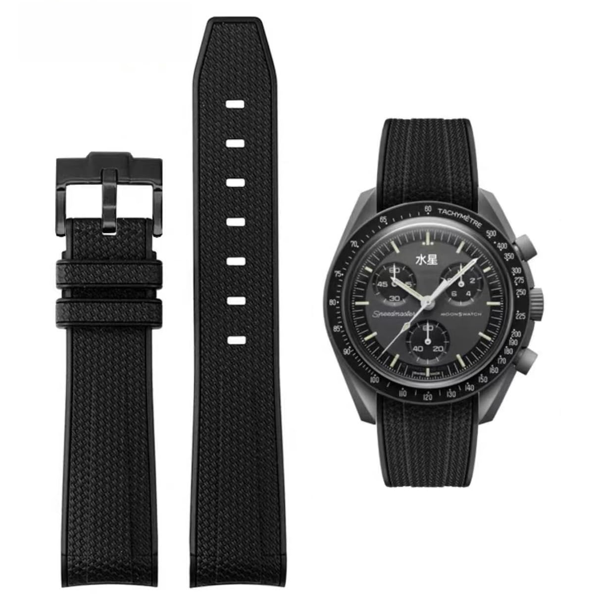 HOTBands for Moonswatch Watch Rubber for Omega x Swatch MoonSwatch 20mm Rolex Seiko Watch Silicone Men with Stainless Steel Replacement Bracelet Original Bracelet Omega x Swatch MoonSwatch Speedmaster