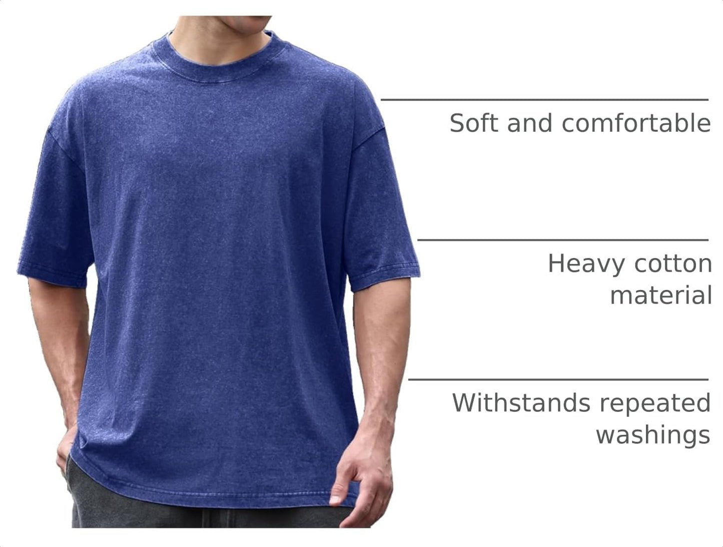 HOTMen's Cotton T-Shirts Oversized Unisex Short Sleeves Casual Loose Wash Solid Basic Tee Tops