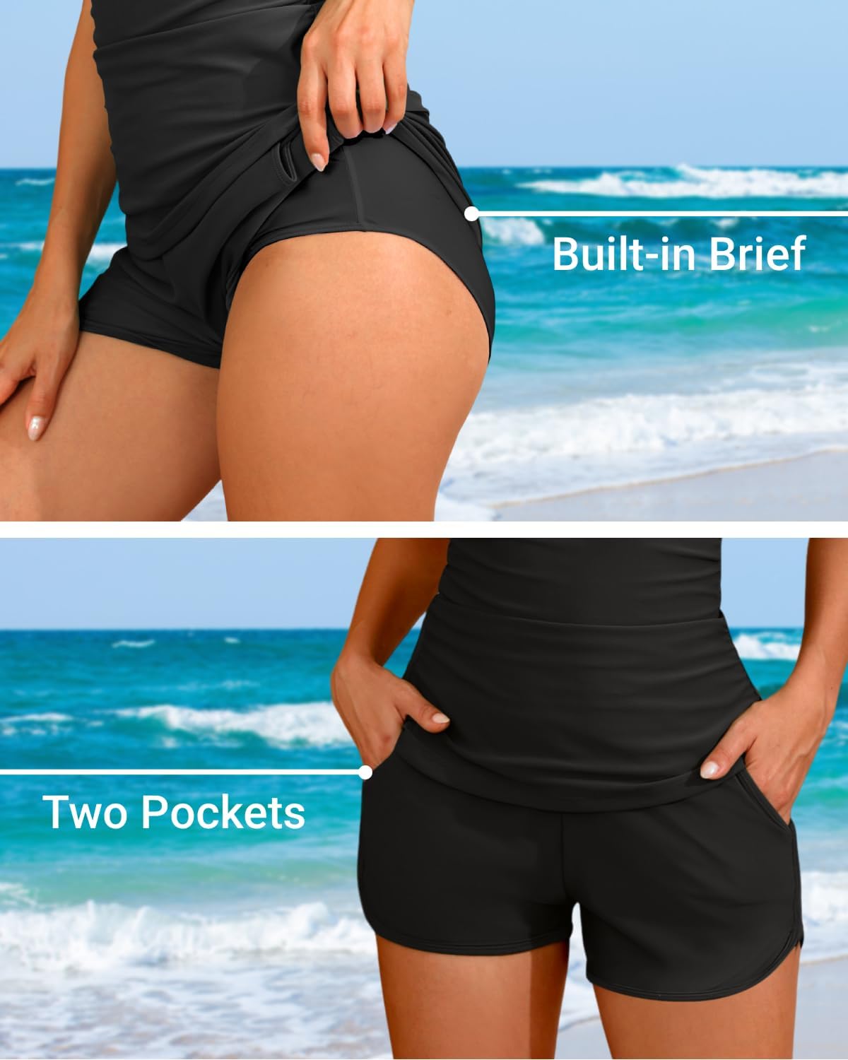 HOTWomen Tankini Swimsuits with Shorts Two Piece Tummy Control Bathing Suits | Two Pockets,Tummy Control,Built-in Brief,Quick Dry,Removable Cups,High Waisted Short