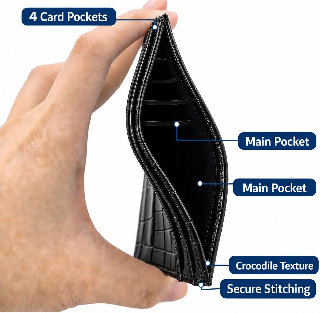 HOTCrocodile Print Slim Cardholder, Women's Wallet, Leather Texture Card Holder (black)