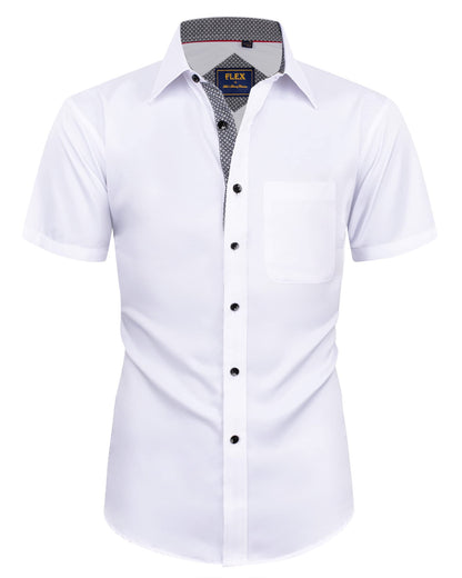 HOTAlimens & Gentle Mens Short Sleeve Dress Shirts Wrinkle Free Solid Casual Button Down Shirts with Pocket