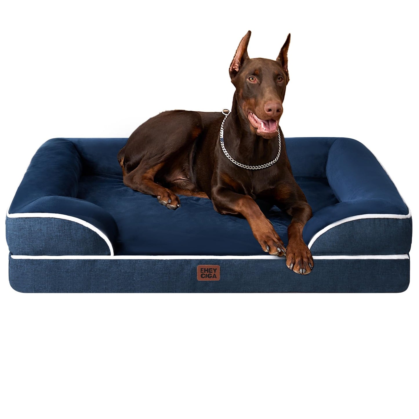 HOTEHEYCIGA Orthopedic Dog Beds for Extra Large Dogs 44x32Inch, Polyurethane Foam XL Pet Bed with Sides, Non-Slip and Egg-Crate Foam Big Dog Couch Bed with Washable Removable Cover, Grey