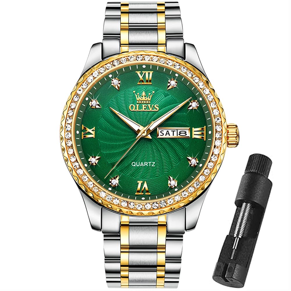 HOTOLEVS Mens Gold Watches Waterproof Stainless Steel Lightweight Watch with Date Classic Luxury Dress Watch for Men Gold White Blue Green Dial