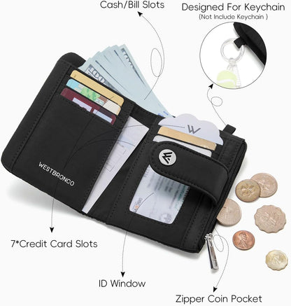 HOTWESTBRONCO Puffer Small Wallet for Women RFID Blocking Card Holder Wallets, Womens Bifold Wallet with Zipper Coin Pocket & ID Window