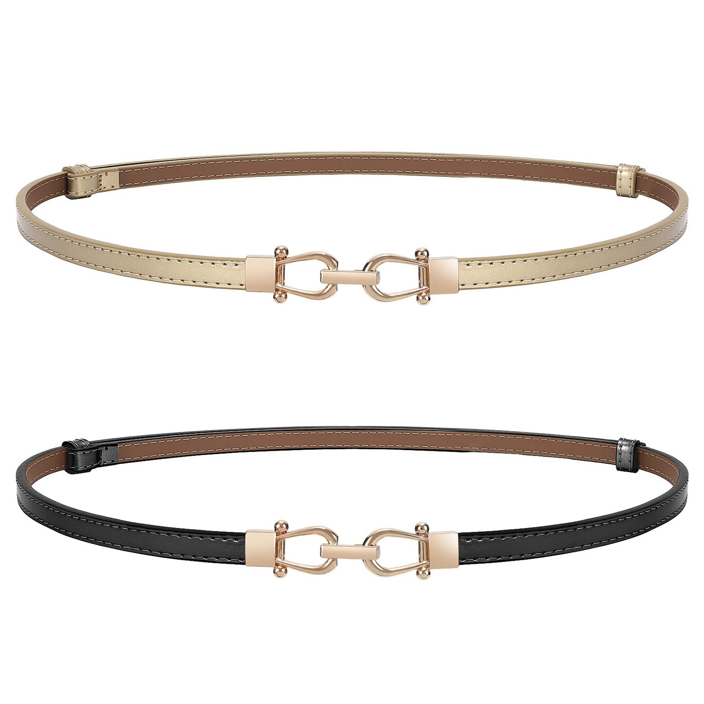 HOTWERFORU Women Classic Leather Belt With Square Gold Silver Buckle For Jeans Pants