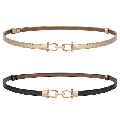 HOTWERFORU Women Classic Leather Belt With Square Gold Silver Buckle For Jeans Pants