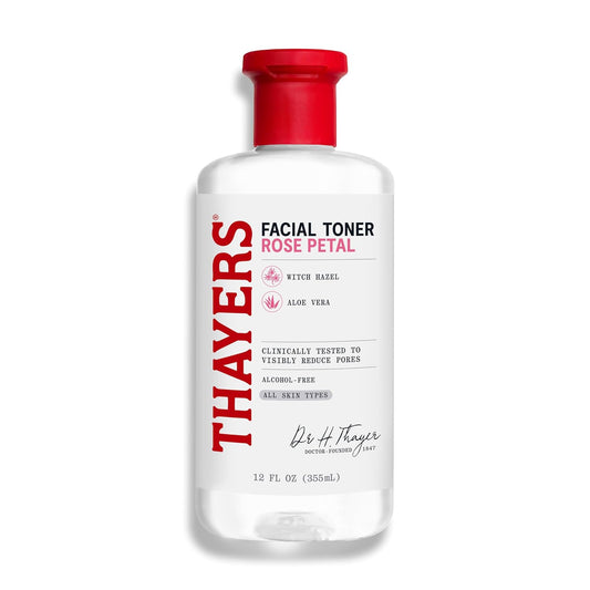 HOTTHAYERS Alcohol-Free Rose Petal Witch Hazel Facial Toner for Glowing Skin, Soothing, Hydrating, Refreshing Toner for All Skin Types, 12oz (Packaging May Vary)