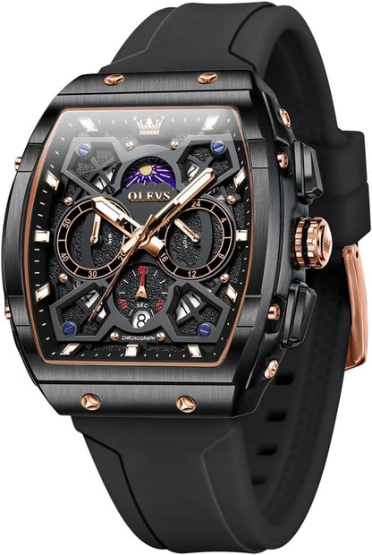 HOTOLEVS Watch Men Luxury Casual Square Skeleton Chronograph Watches