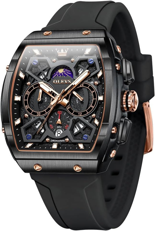 HOTOLEVS Watch Men Luxury Casual Square Skeleton Chronograph Watches