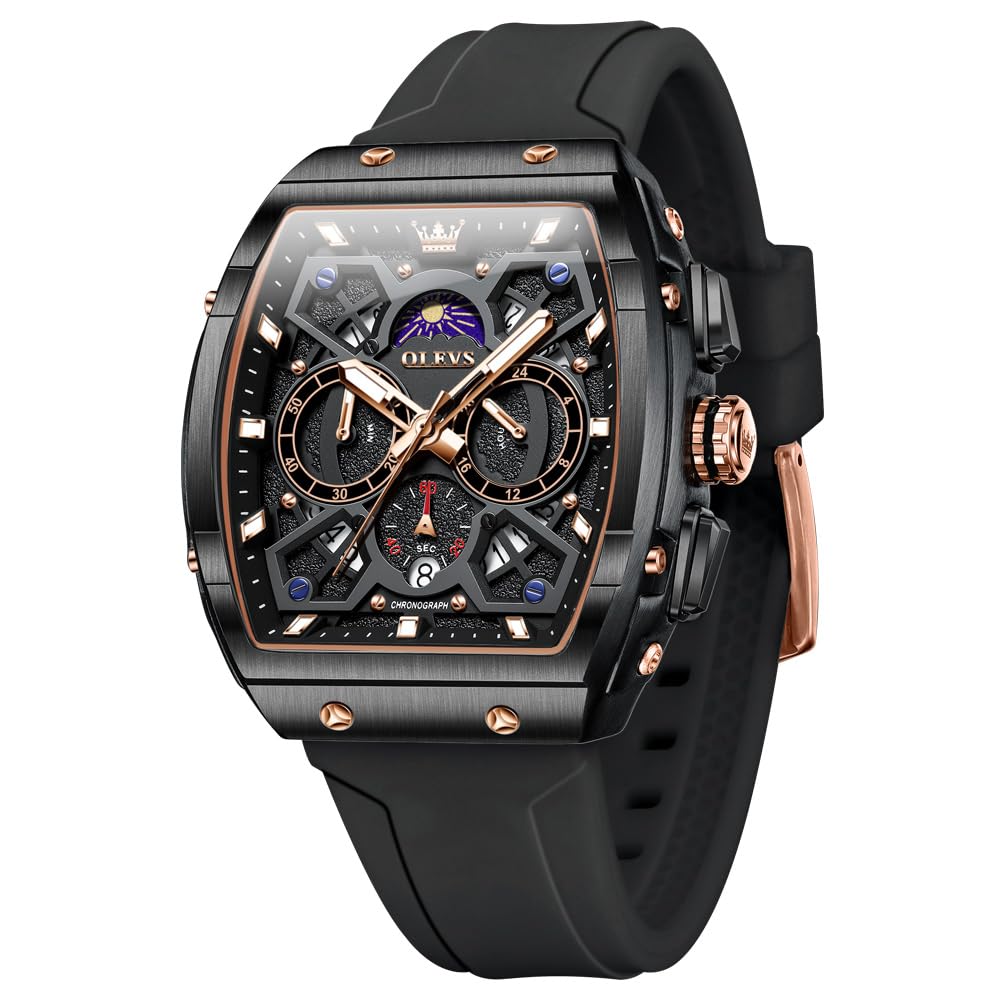 HOTOLEVS Watch Men Luxury Casual Square Skeleton Chronograph Watches