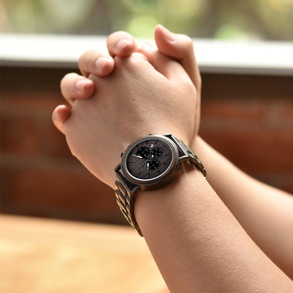 HOTBOBO BIRD Wooden Mens Watches Wood & Stainless Steel Combined Chronograph Military Quartz Casual Wristwatches