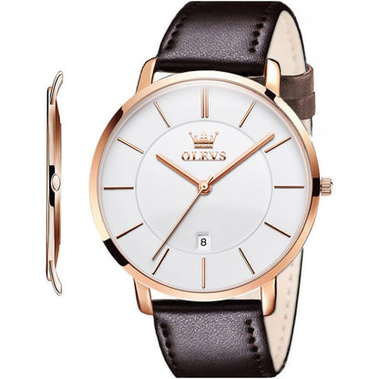 HOTOLEVS Men Leather Watches Black Ultra Thin 6.5mm Minimalist Dress Fashion Simple Casual Waterproof Date Watch for Men