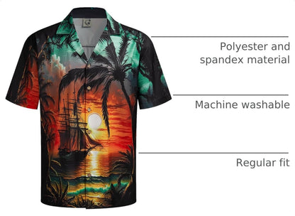 HOTHardaddy Men's Hawaiian Shirt Short Sleeves Coconut Printed Button Down Summer Beach Casual Shirts
