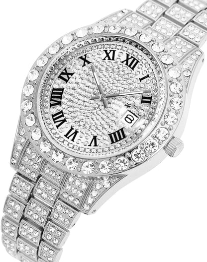 HOTHip Hop Watches for Men Iced-Out Bling Diamond Luxury Quartz Watches with Date