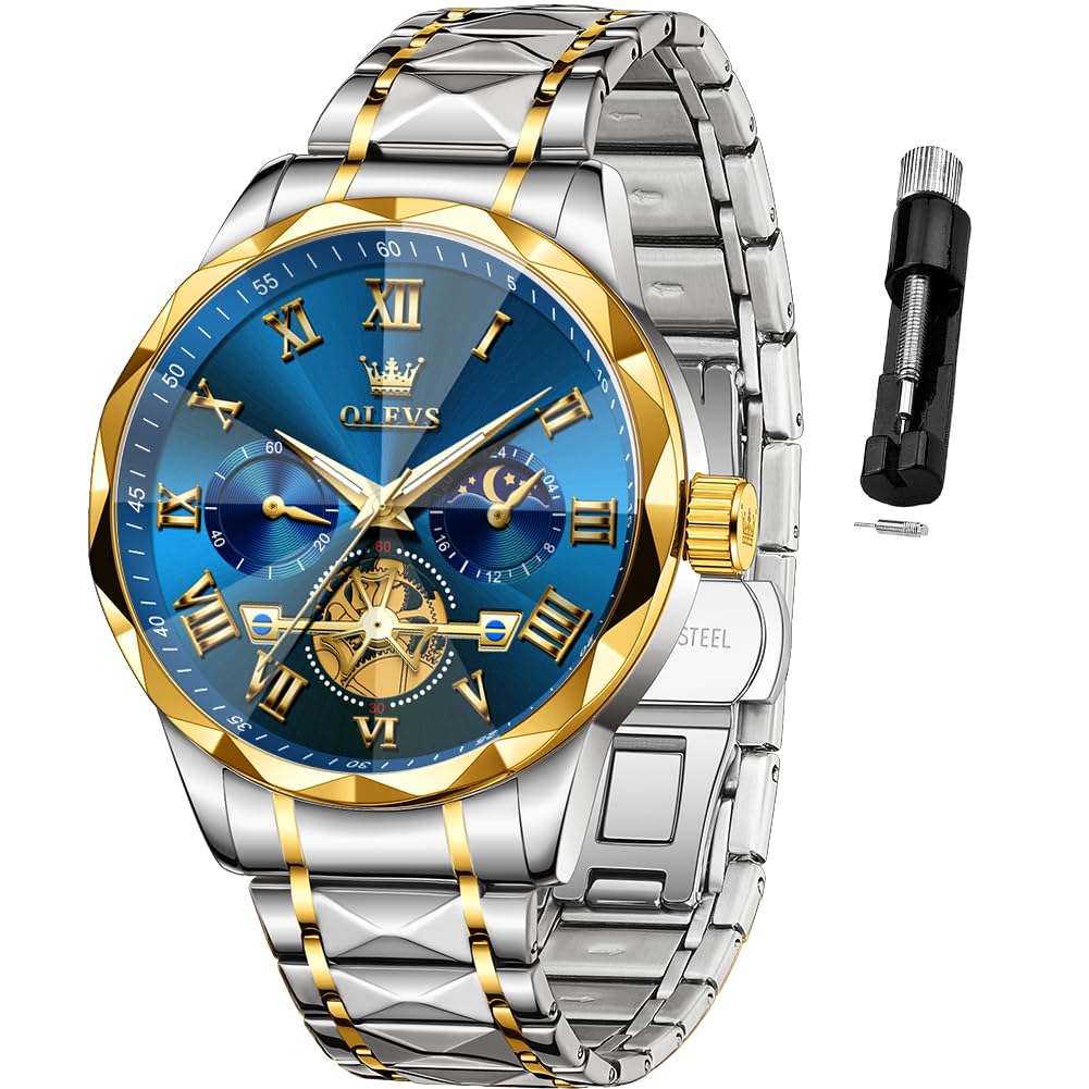 HOTOLEVS Watches for Men Luxury Diamond Casual Large Dial Watches Stainless Steel Waterproof Business Dress Analog Luminous Date Mens Watches