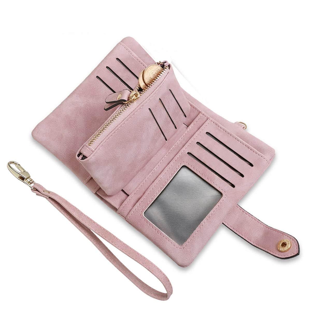 HOTAOXONEL Women's Small Bifold Leather wallet Rfid blocking Ladies Wristlet with Card holder id window Coin Purse