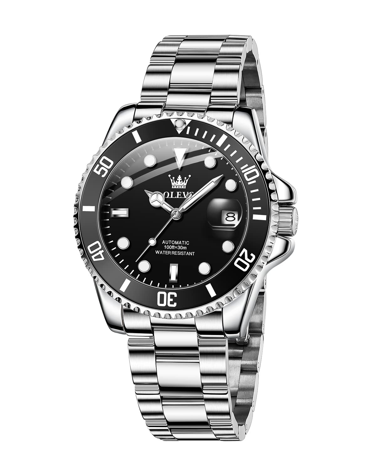 HOTOLEVS Men's Casual Stainless Steel Watch, Big Face Easy to Read Analog Quartz Watch with Day and Date, Classic Waterproof Diamond Roman Arabic Numeral Dial Dress Watch for Men, Gold Silver Black Band