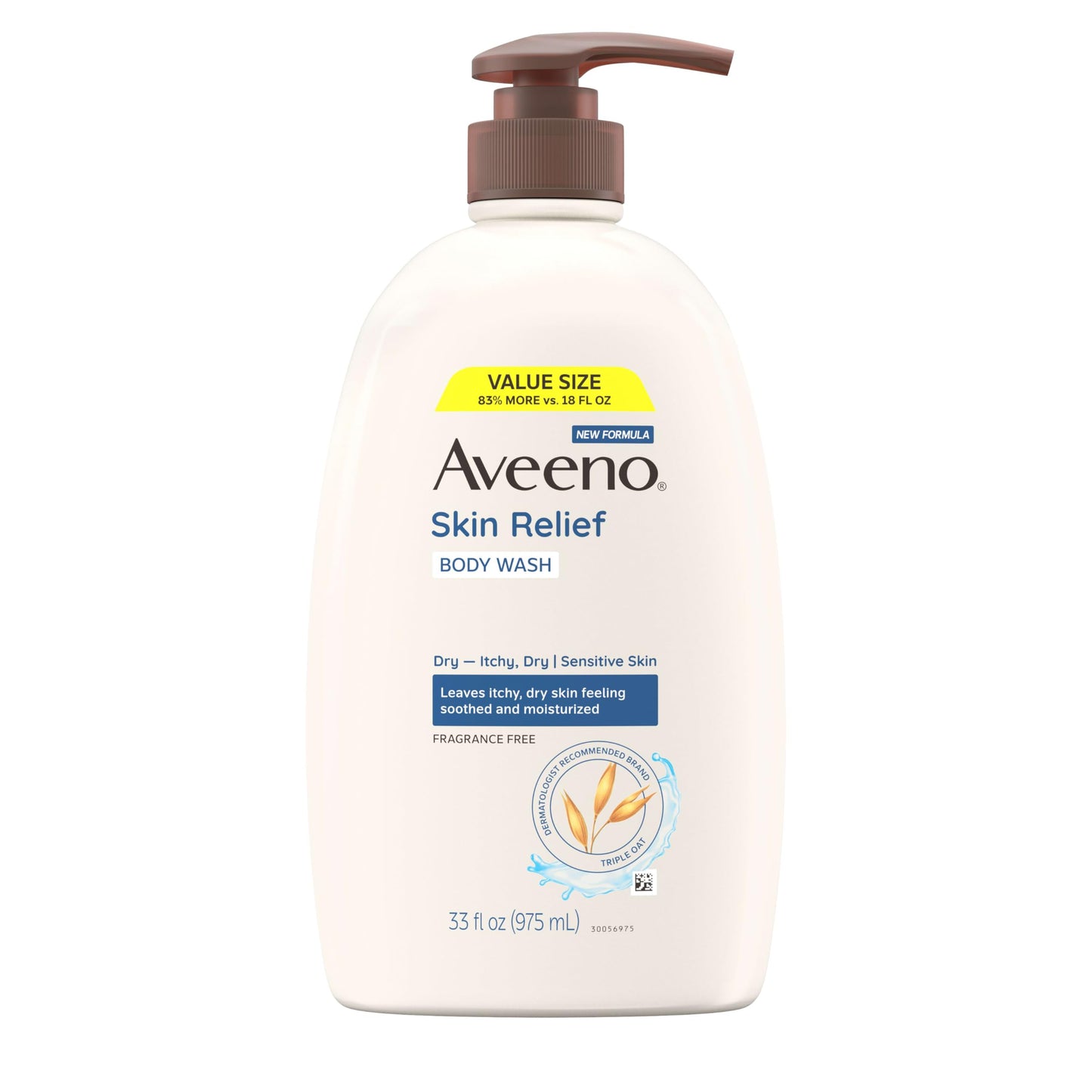 HOTAveeno Skin Relief Body Wash with Triple Oat Complex, Fragrance-Free, Gentle Daily Body Wash for Sensitive Skin Leaves Itchy, Dry Skin Feeling Soothed & Moisturized, Value Size 33 Fl Oz