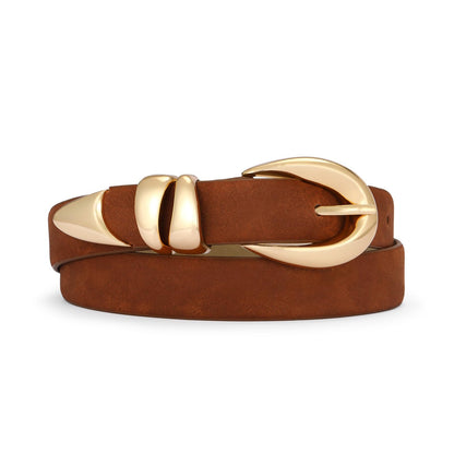 HOTRISANTRY Leather Belt for Women Stylish Design with Gold Buckle Ladies Black Belt Perfect for Jeans Dresses