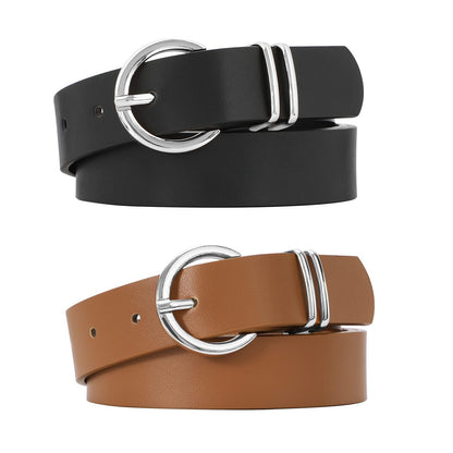 HOTVONMELLI 2 Pack Women's Leather Belts for Jeans Dresses Fashion Gold Buckle Ladies Belt