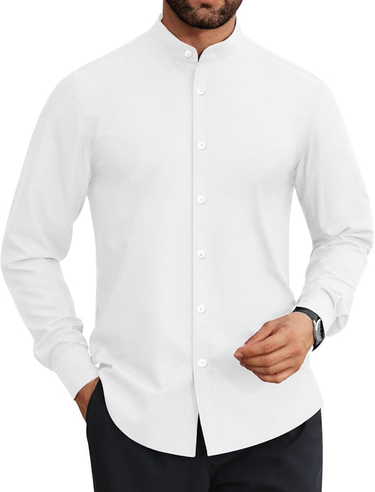 HOTLion Nardo Mens Dress Shirts Wrinkle Free Dress Shirts for Men Long Sleeve Button Down Shirts Banded Collar Shirts