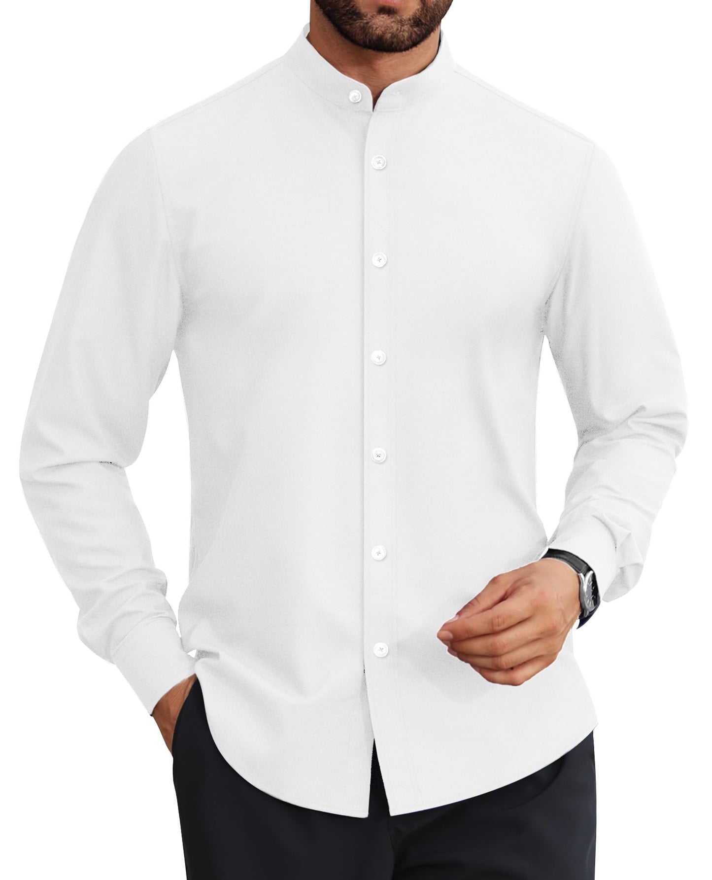 HOTLion Nardo Mens Dress Shirts Wrinkle Free Dress Shirts for Men Long Sleeve Button Down Shirts Banded Collar Shirts