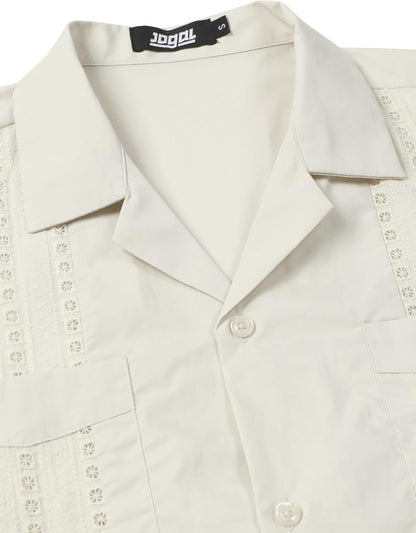 HOTJOGAL Mens Guayabera Shirts Cuban Short Sleeve Casual Button Down Beach Shirt