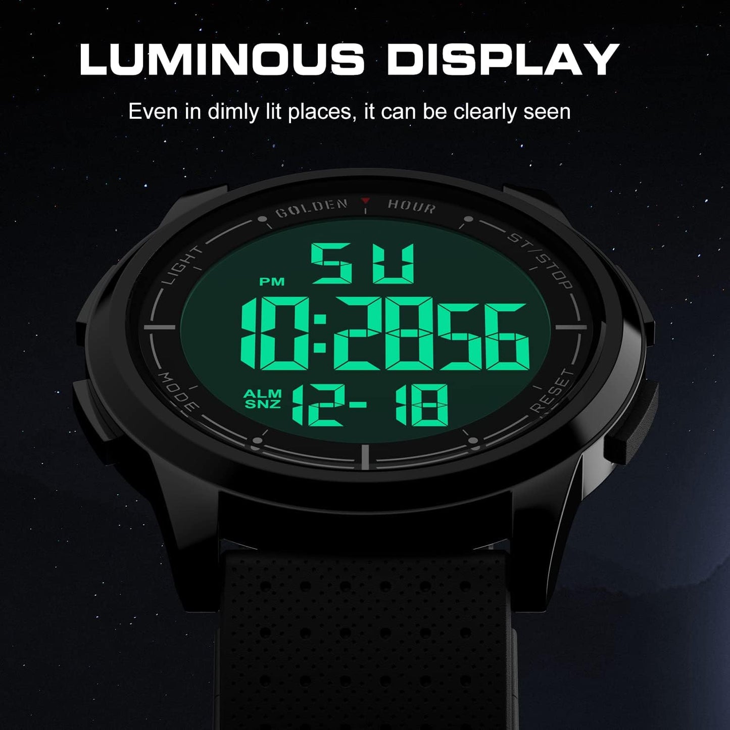 HOTGOLDEN HOUR Ultra-Thin Minimalist Sports Waterproof Digital Watches Men with Wide-Angle Display Rubber Strap Wrist Watch for Men Women