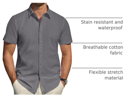 HOTJ.VER Men's Short Sleeve Dress Shirts Stretch Stain Shield Casual Button Down Shirts Solid Formal Shirt