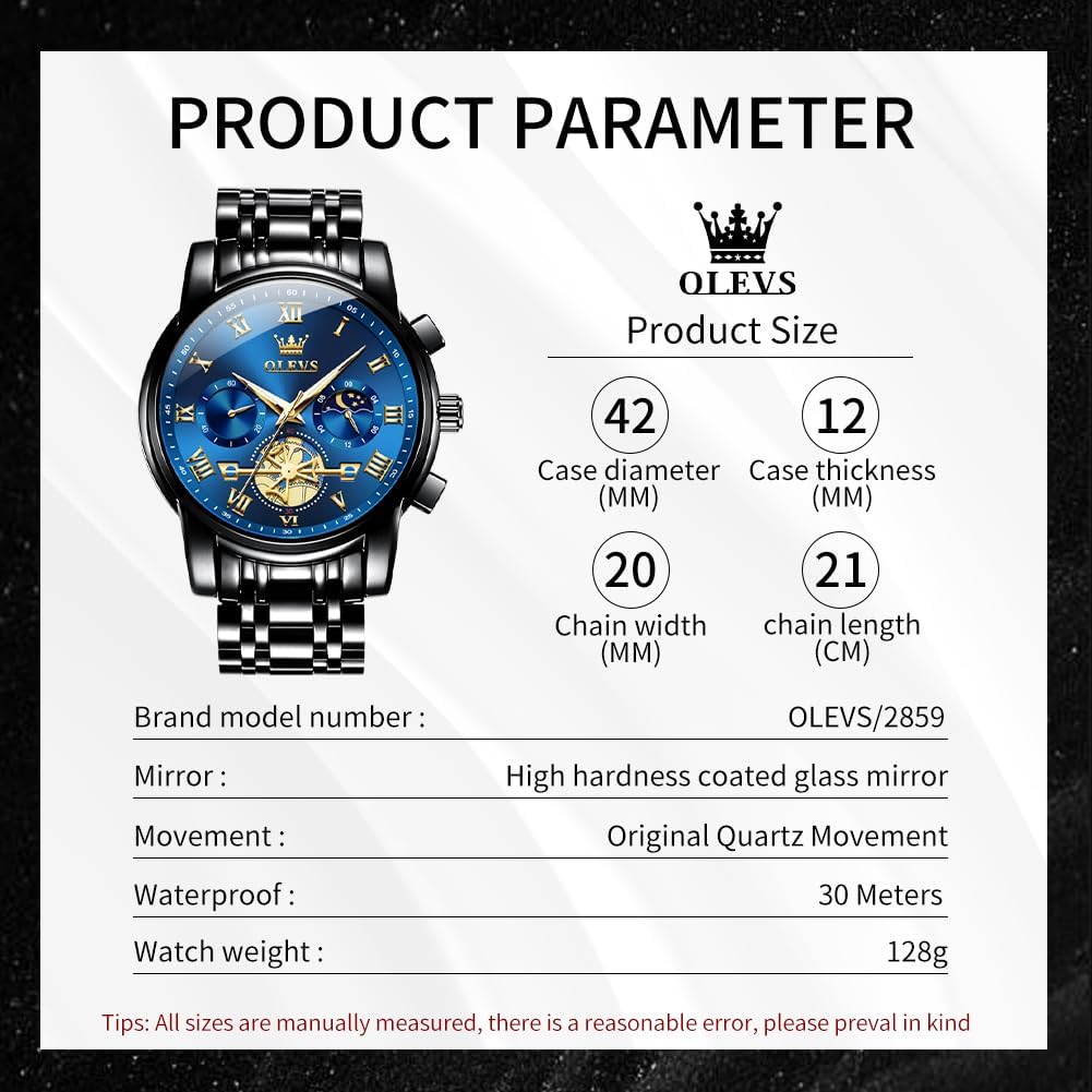 HOTOLEVS Watches Men Waterproof Luxury Big Face Mens Watch Stainless Steel Quartz Analog Dress Watches for Men Luminous Multifunction Man Watch Relojes De Hombre