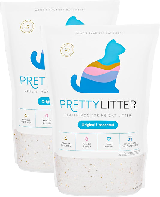 HOTPrettyLitter Health Monitoring Cat Litter (Unscented, Non Clumping) | Lightweight & Low Tracking, Color Changing Silica Gel Crystals, Advanced Odor Control — 6 Lbs, Pack of 2 (Up to 2 Month Supply)