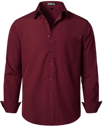 HOTZEROYAA Men's Regular Fit Dress Shirt Solid Wrinkle-Free Long Sleeve Casual Business Button Up Shirts with Pocket