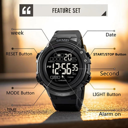 HOTIJAHWRS Mens Digital Watch Sports Outdoor Chronograph Wrist Watches for Men with LED Back Ligh/Alarm/Date Black