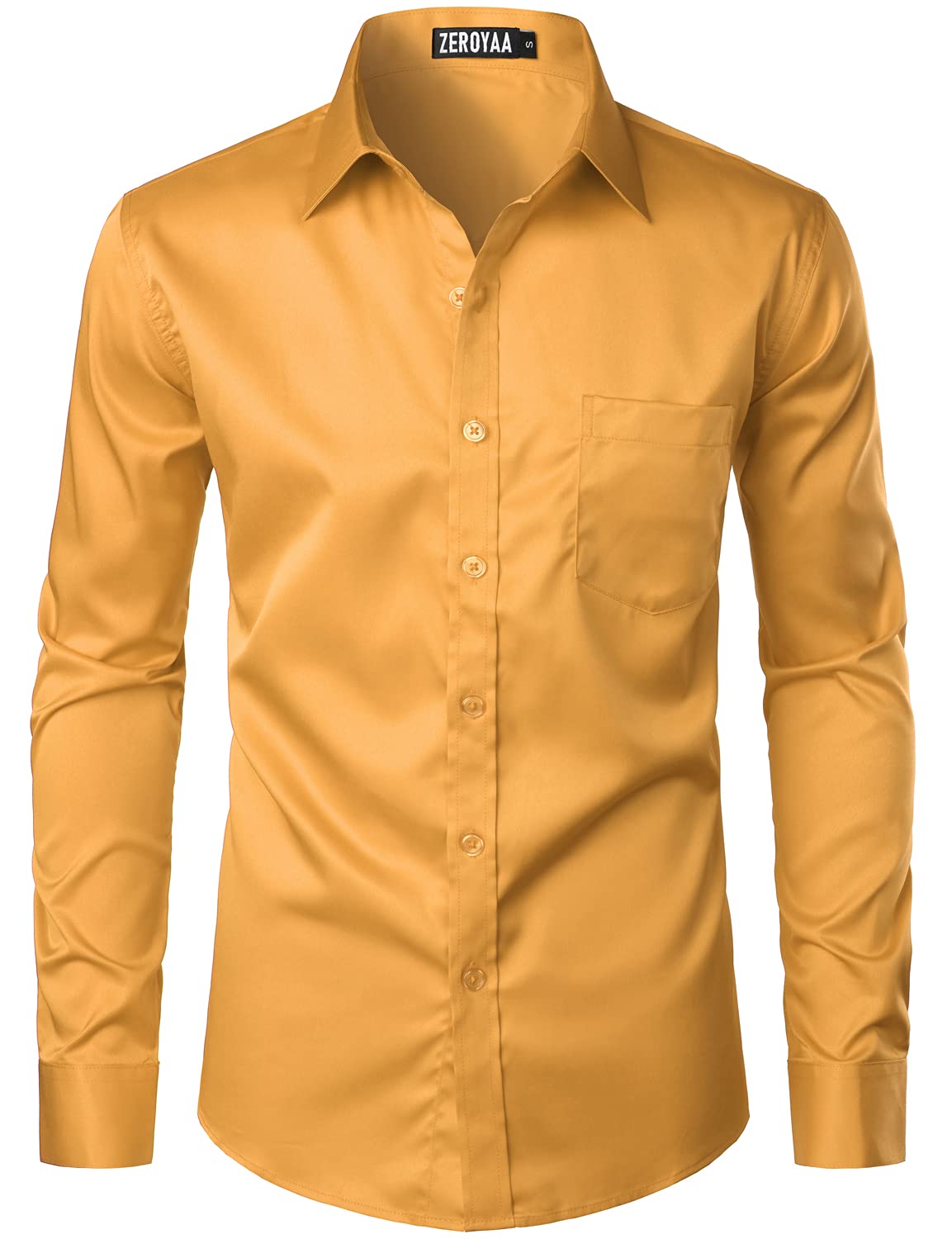 HOTZEROYAA Men's Urban Stylish Casual Business Slim Fit Long Sleeve Button Up Dress Shirt with Pocket