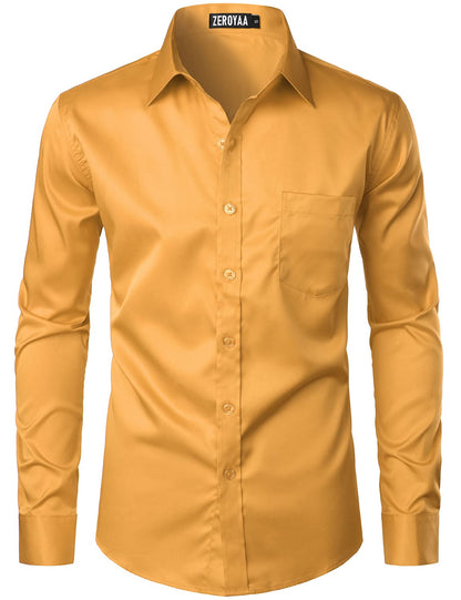 HOTZEROYAA Men's Urban Stylish Casual Business Slim Fit Long Sleeve Button Up Dress Shirt with Pocket