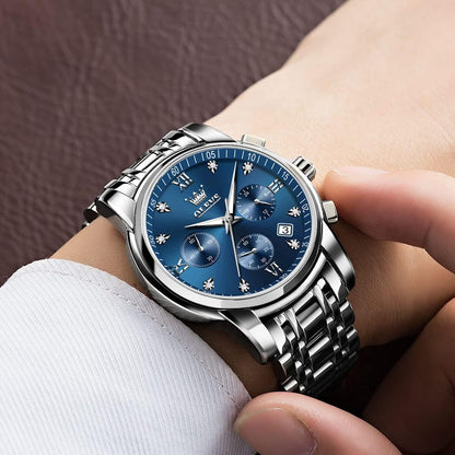 HOTOLEVS Men's Stainless Steel Chronograph Watch, Big Face Gold Silver Black Tone Easy to Read Analog Quartz Watch, Luxury Waterproof Date Diamond Roman Arabic Numerals Dial Dress Watch for Men