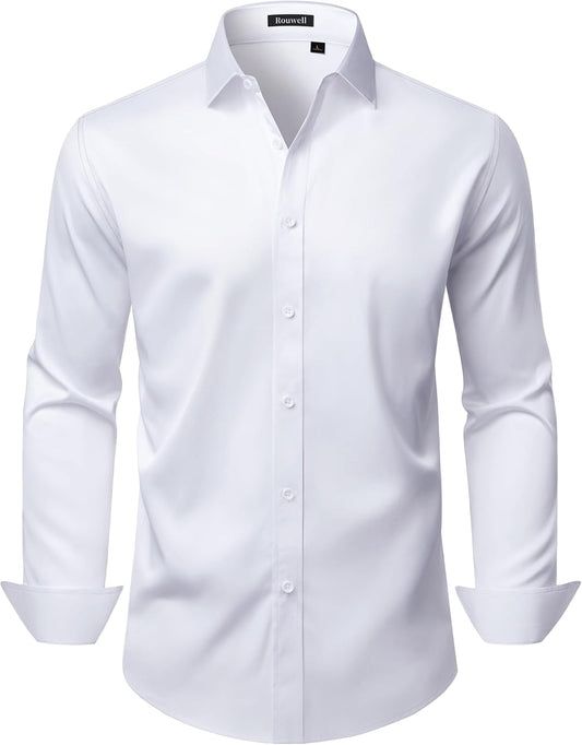 HOTMens Wrinkle Free Dress Shirts Regular Fit Business Button Down Shirt Formal Long Sleeve Wedding Stretch Shirts